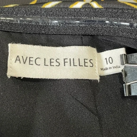 Avec Les Filles Halter Midi Dress Palm Leaf Tropical Size 10 Satin Black Gold - Picture 12 of 13